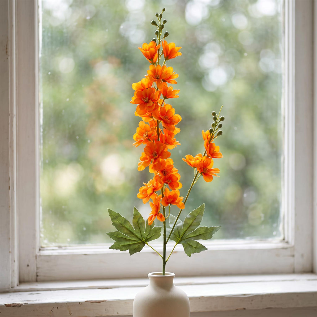Pack of 6 x 85cm Artificial Orange Larkspur Flower Stems