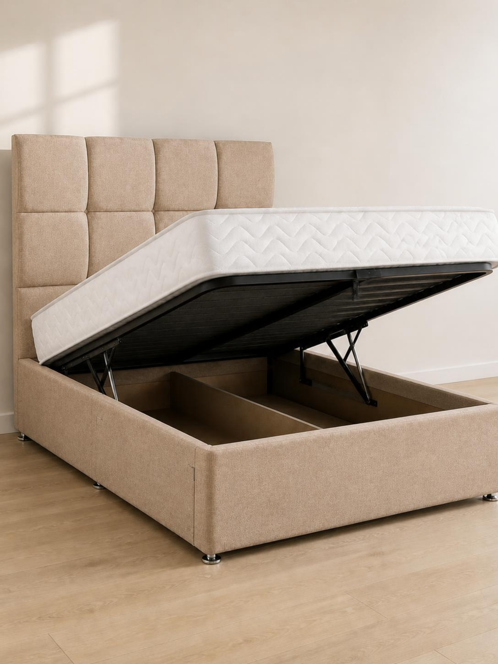 Albert Ottoman Storage Divan Set & 24" Headboard Package Deal – ottoman open
