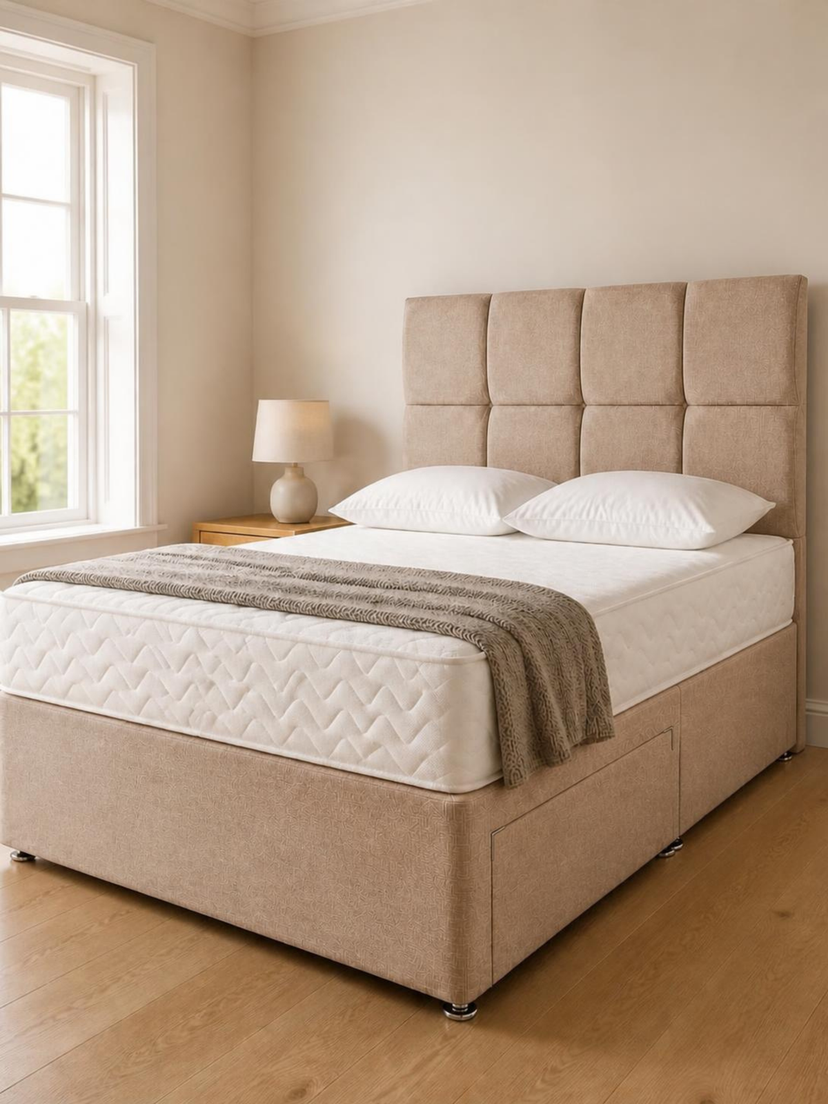 Albert Ottoman Storage Divan Set & 24" Headboard Package Deal – in a bedroom