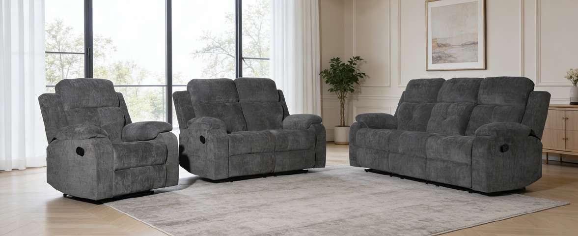 Apollo fabric recliner suite in Grey