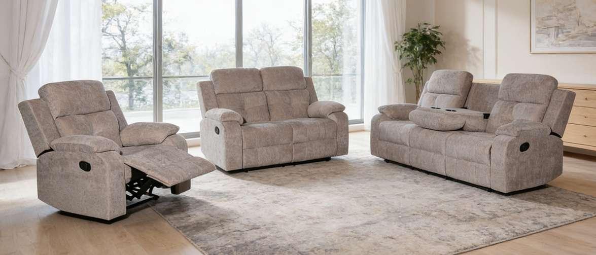 Apollo fabric recliner suite in Wicker