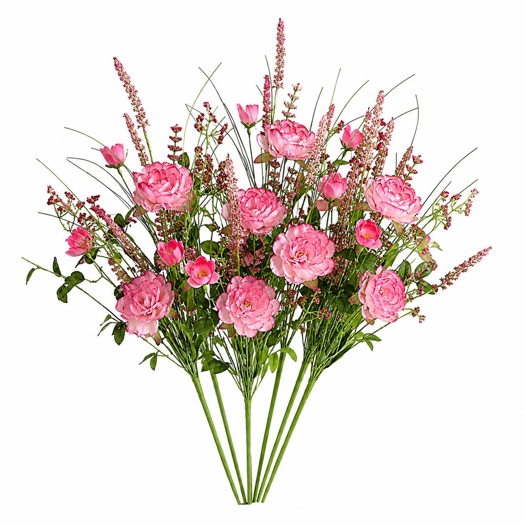 Pack of 6 x 52cm Artificial Pink Peony Wildflower Bouquets
