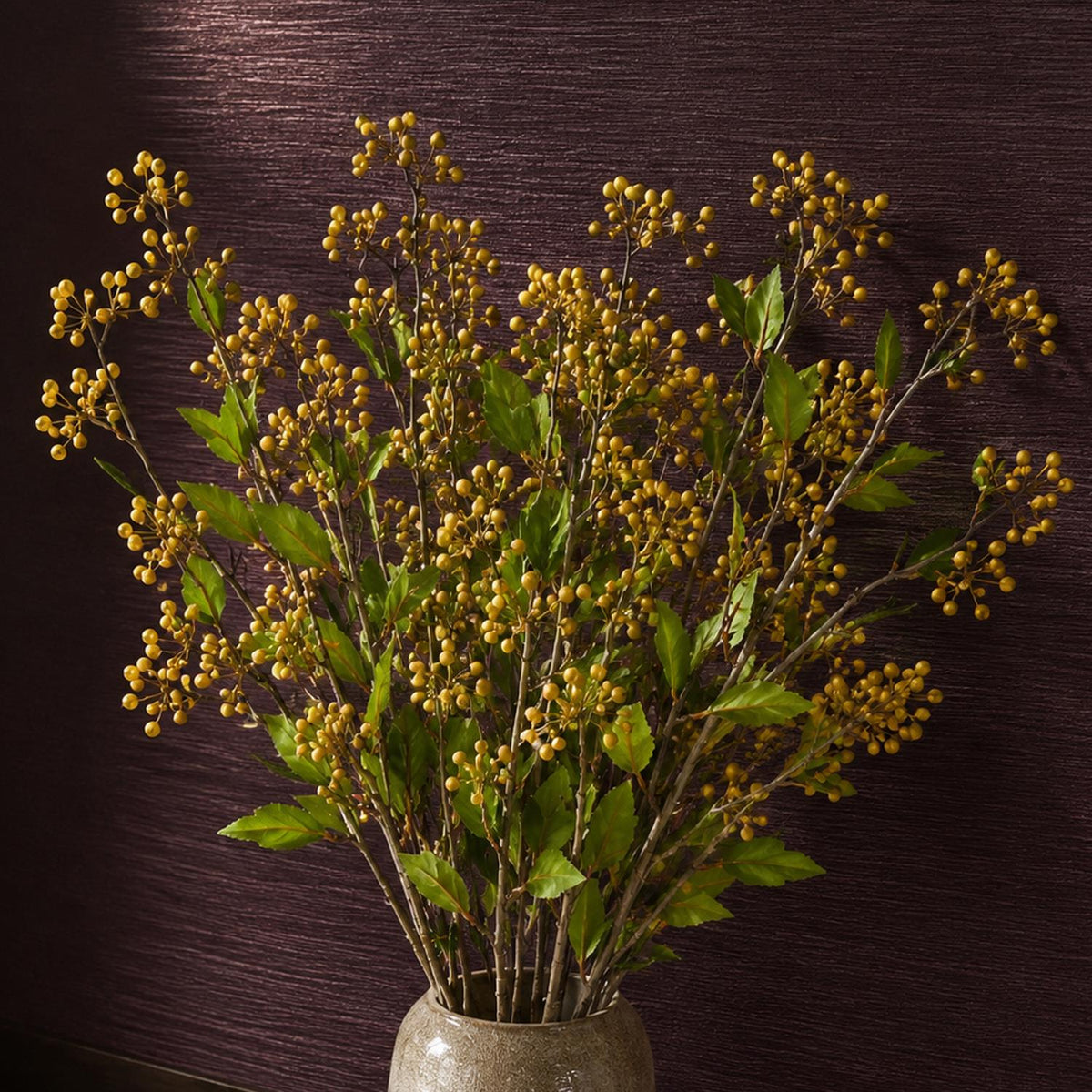 Pack of 6 x 90cm Artificial Yellow Berry Stem styled in a room