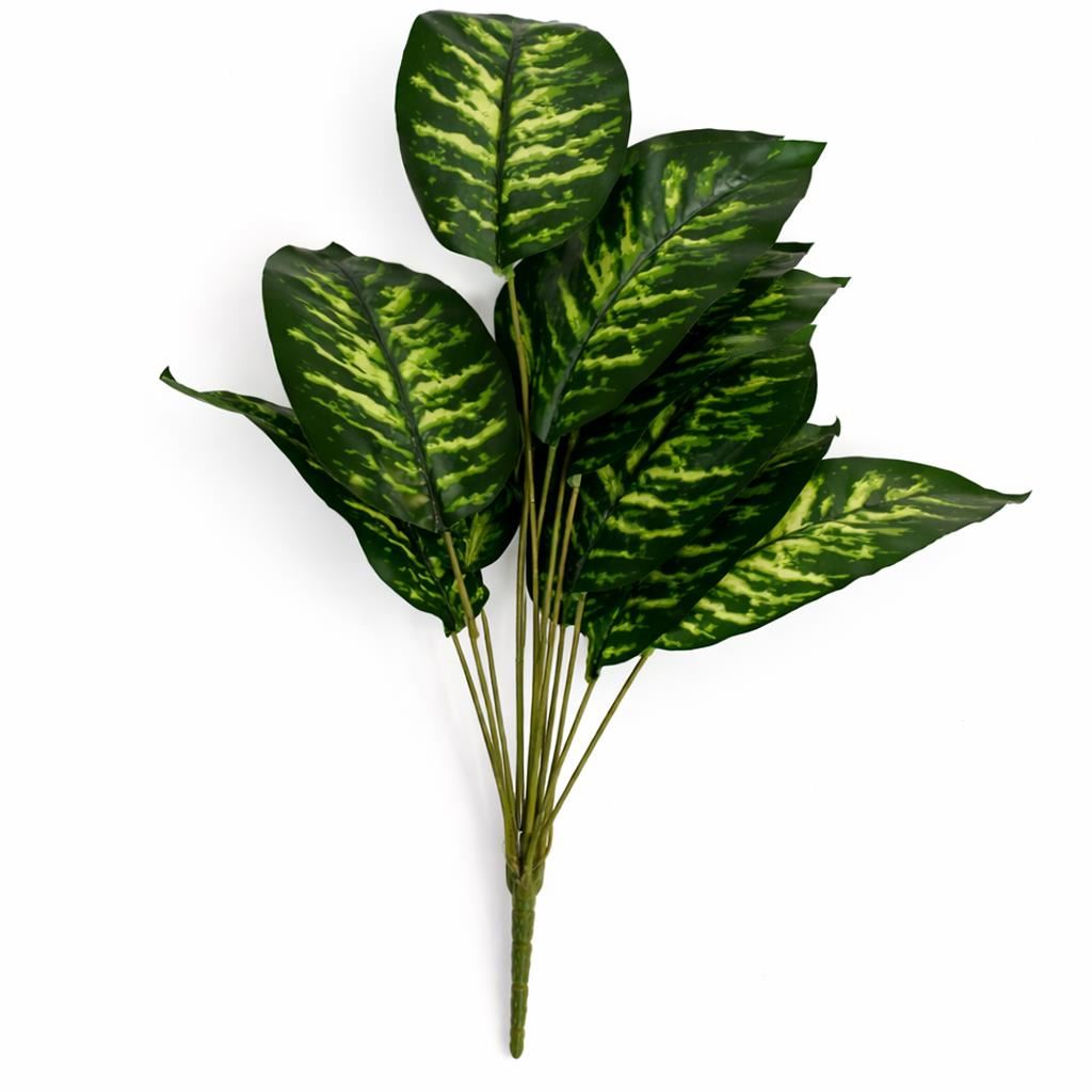 Pack of 6 x 60cm Artificial Dieffenbachia Style Stem Plant Green Variegated Faux Foliage