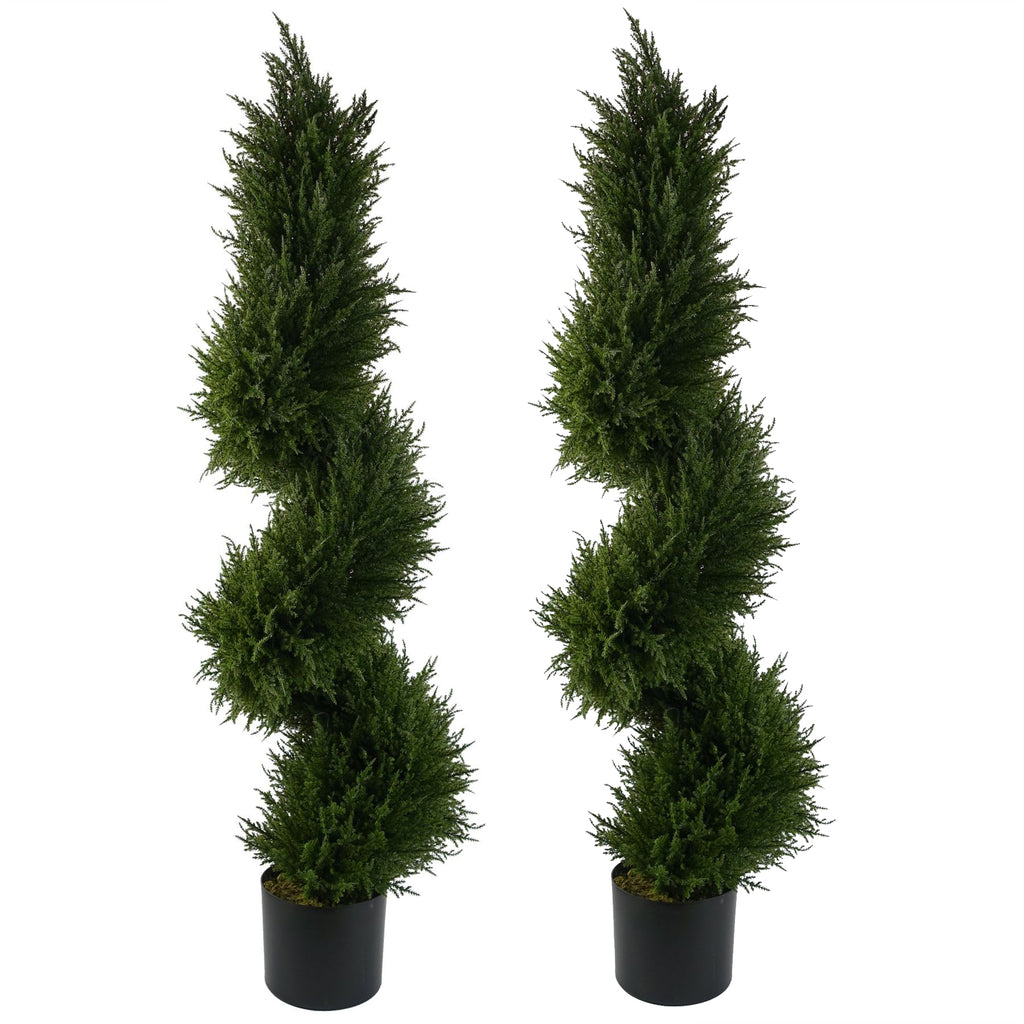 Pair of 120cm Premium Artificial Cypress Sprial Topiary