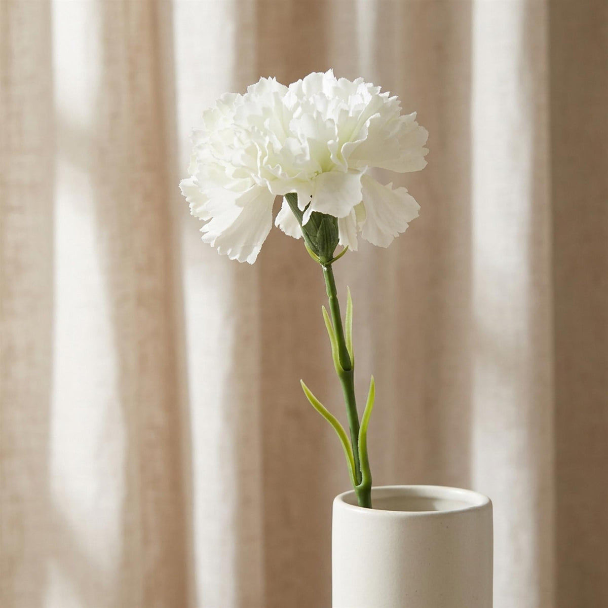 50cm Single White Carnation Artificial Flower styled in a room