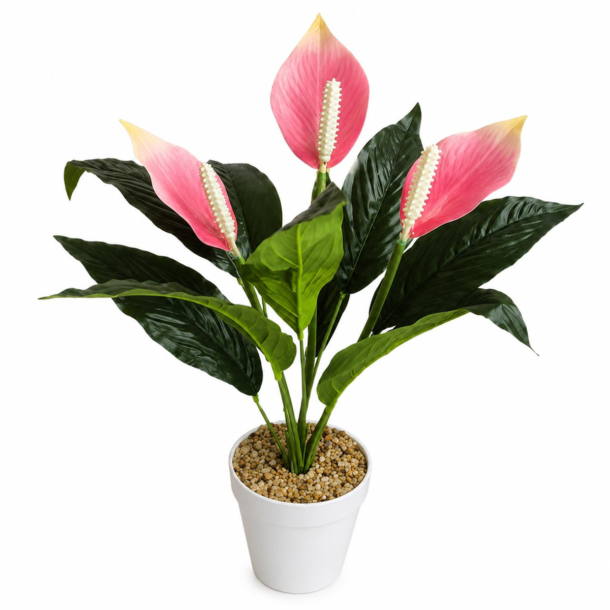 38cm Artificial Pink Peace Lily Plant in White Pot
