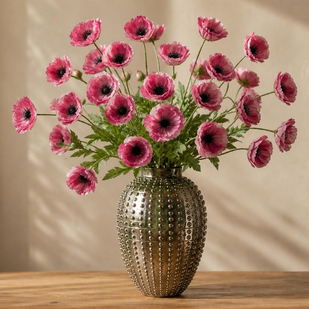 Pack of 6 x 60cm Artificial Purple Poppy Sprays - 4 Flowers Each