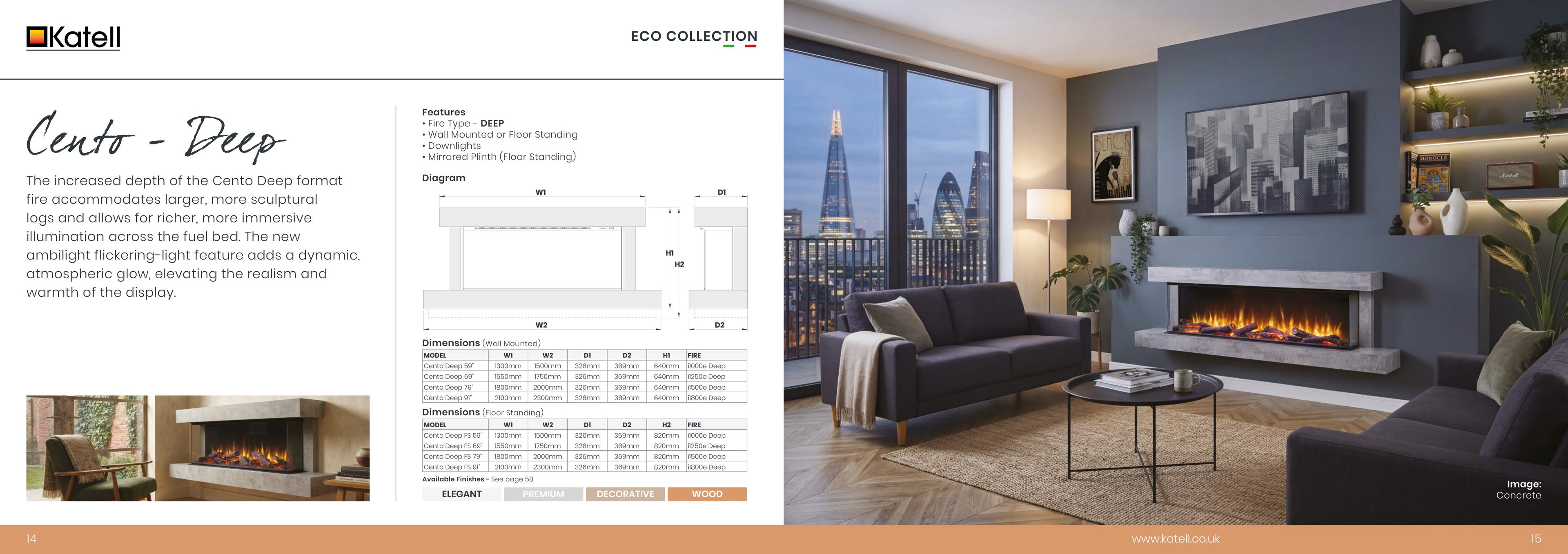Katell Cento electric fireplace in a room setting