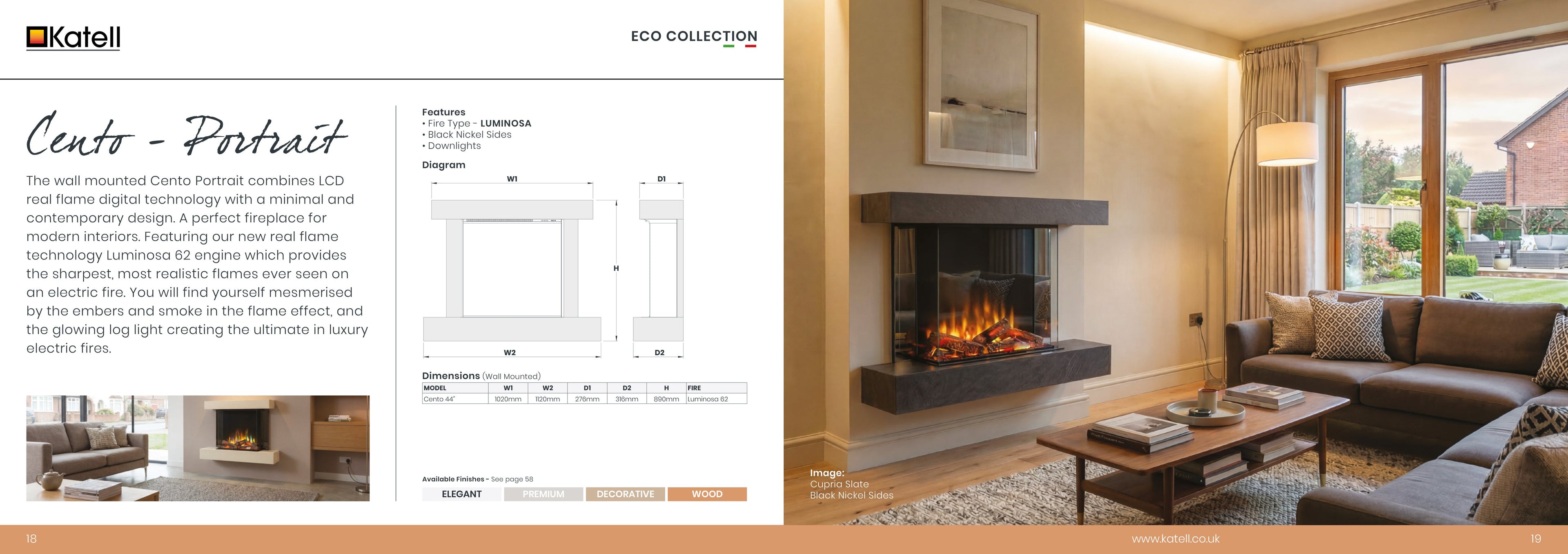 Katell Cento Portrait electric fireplace in a room setting