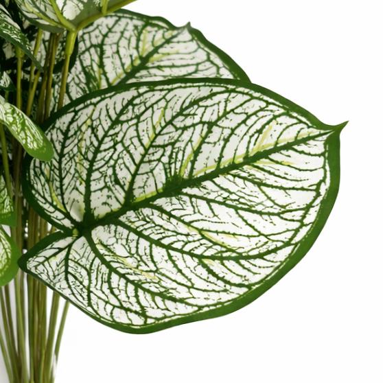 60cm Artificial Caladium Style Stem Plant Variegated Green White Faux Foliage Arrangement