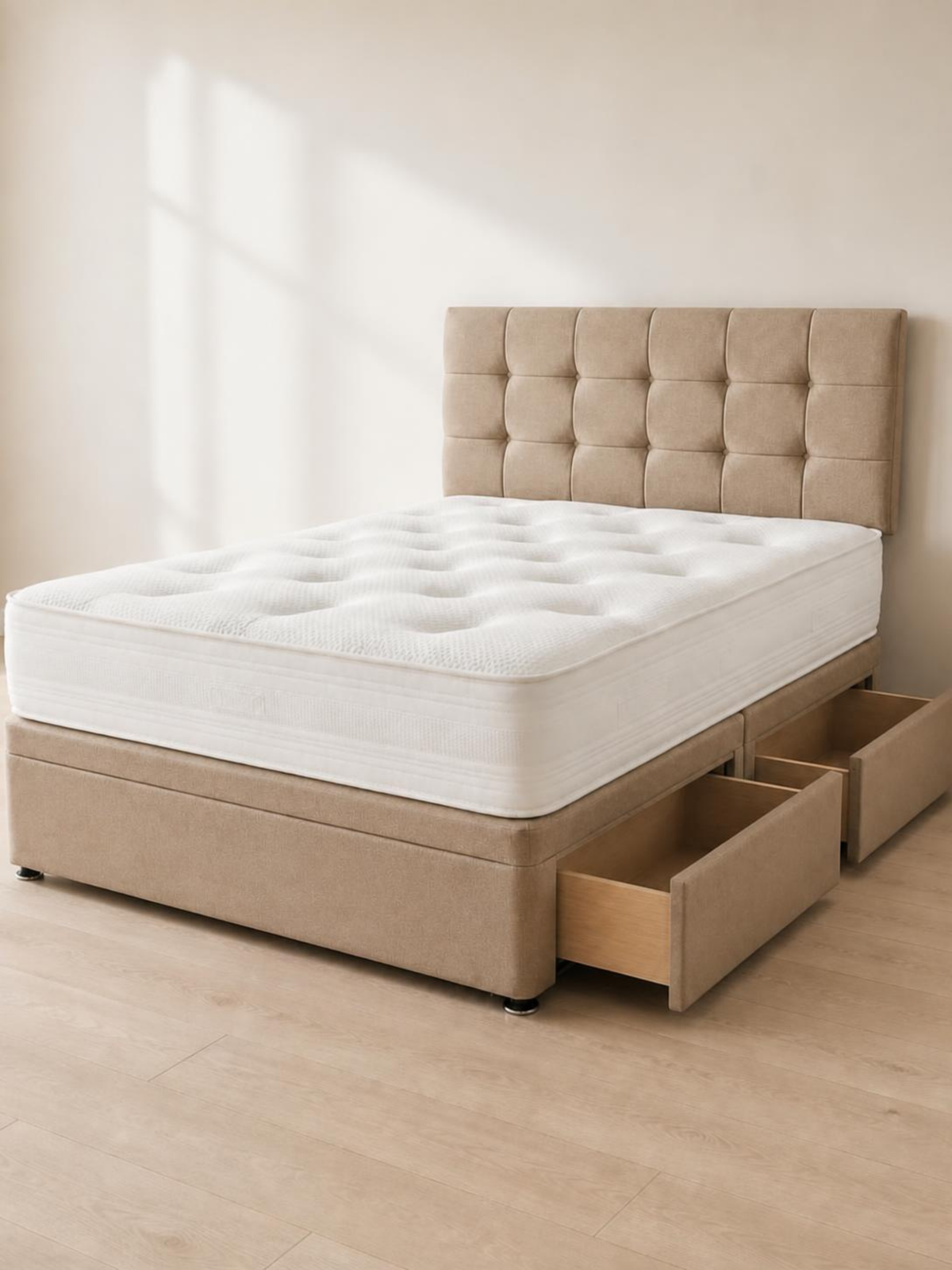 Clyde 2 Drawer Divan Set & 24" Headboard Package Deal – drawers open