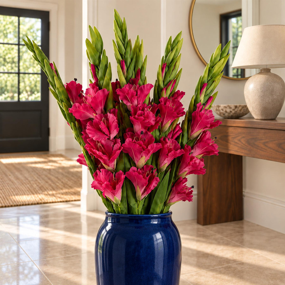 Pack of 6 x 115cm Artificial Pink Gladioli Stem styled in a room