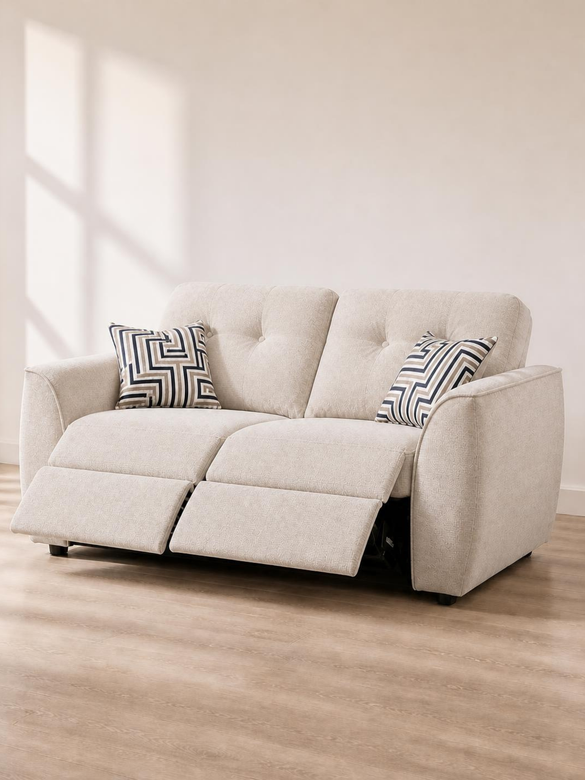 Daniel 2 Seater Sofa with Electric Recliners – reclined with footrests raised