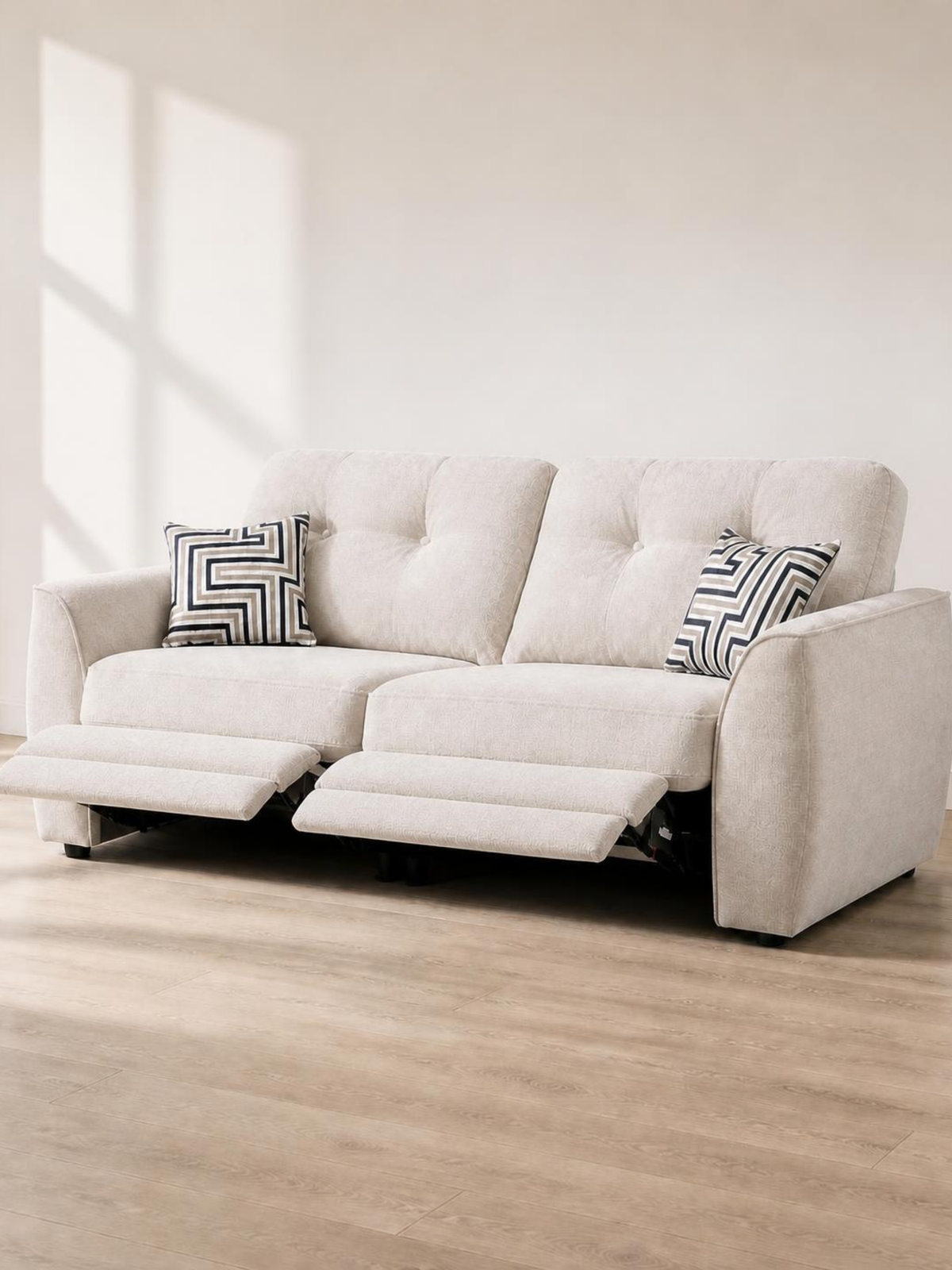 Daniel 3 Seater Sofa with Electric Recliners – reclined with footrests raised