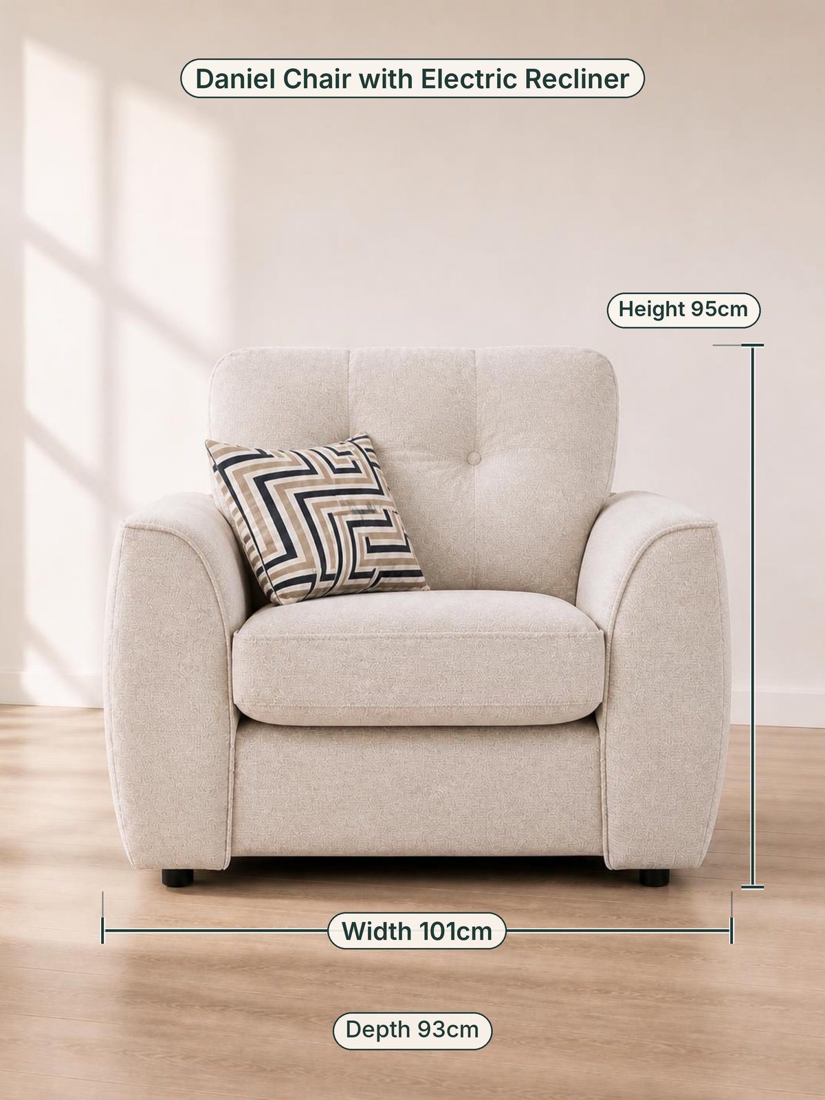 Daniel Chair with Electric Recliner dimensions: width 101cm, height 95cm, depth 93cm