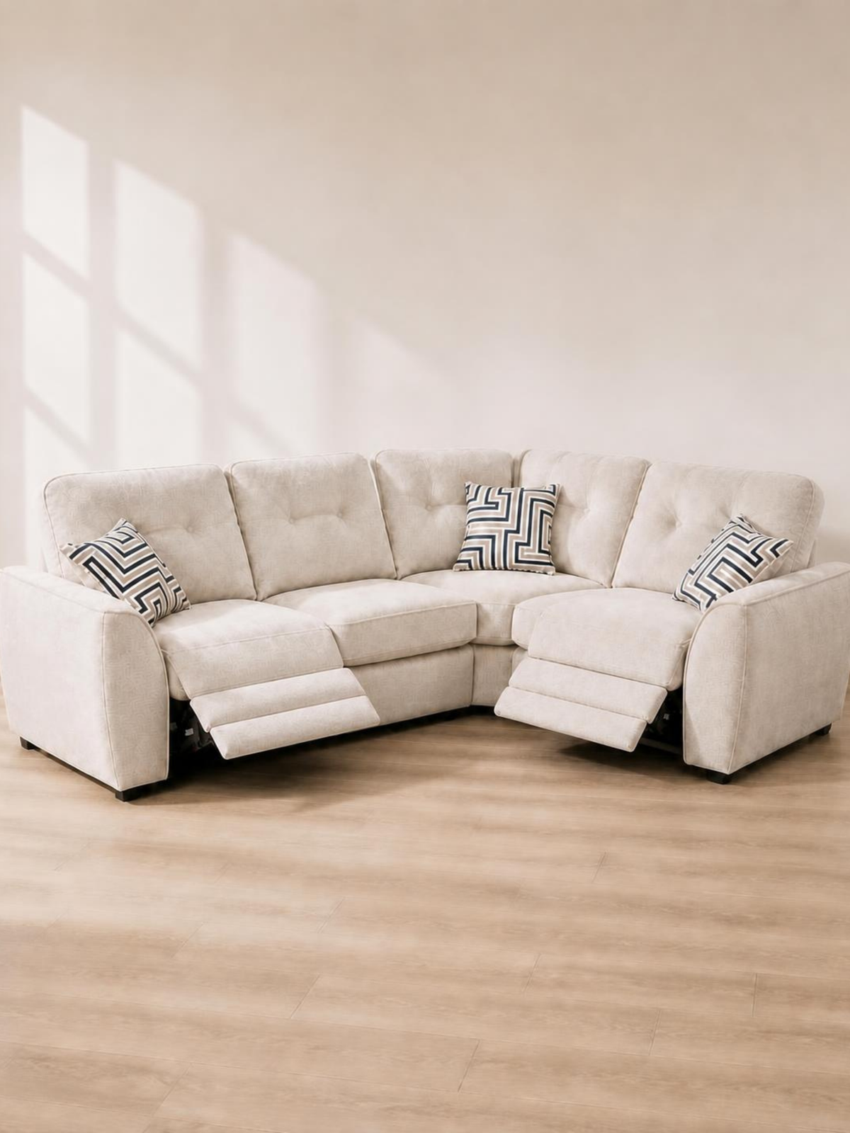 Daniel Corner Sofa 2C1 with Electric Recliners – reclined with footrests raised