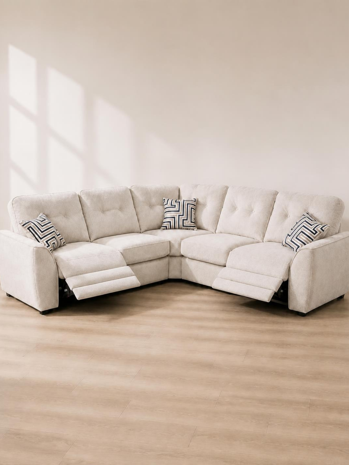 Daniel Corner Sofa 2C2 with Electric Recliners – reclined with footrests raised