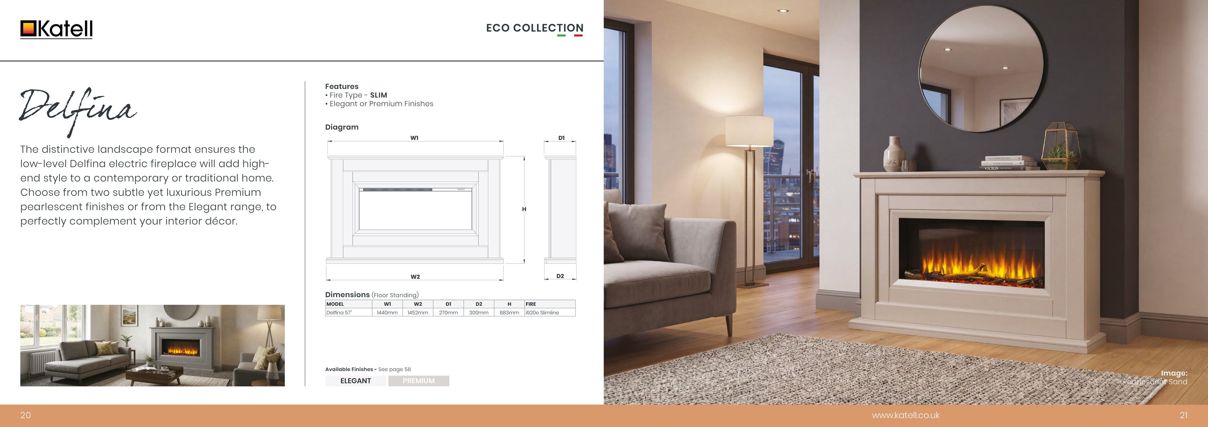 Katell Delfina electric fireplace in a room setting