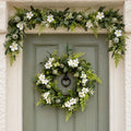 50cm Artificial White Spring Flower Wreath and 155cm Garland Set
