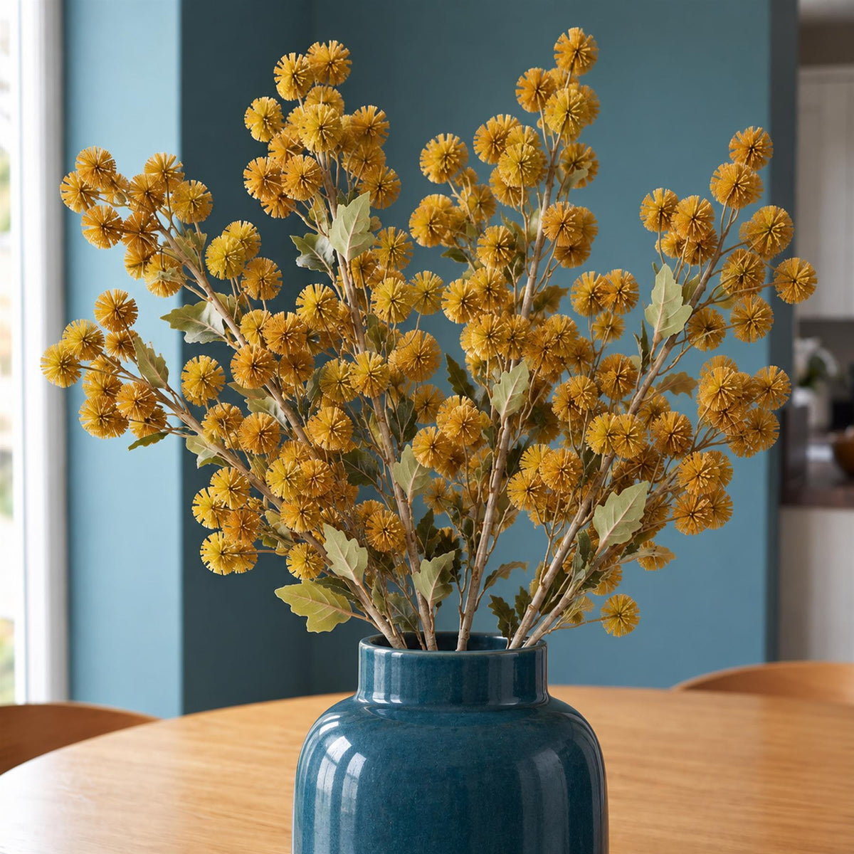 Pack of 6 x 85cm Craspedia Stem Yellow Artificial styled in a room