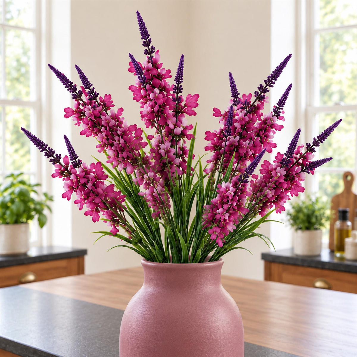 Pack of 6 x 80cm Dark Pink Larkspur Artifical Stem styled in a room