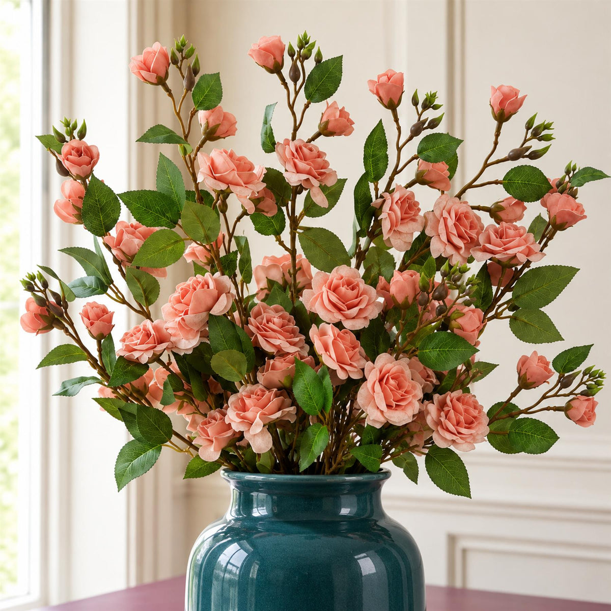 Pack of 6 x 90cm Artificial Pink Rose Stem styled in a room