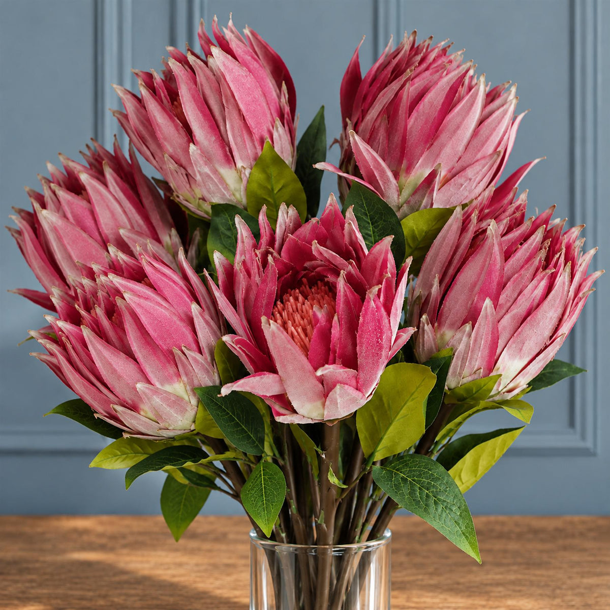 Pack of 6 x 65cm Protea Sugarbush Flower Stem - Pink styled in a room