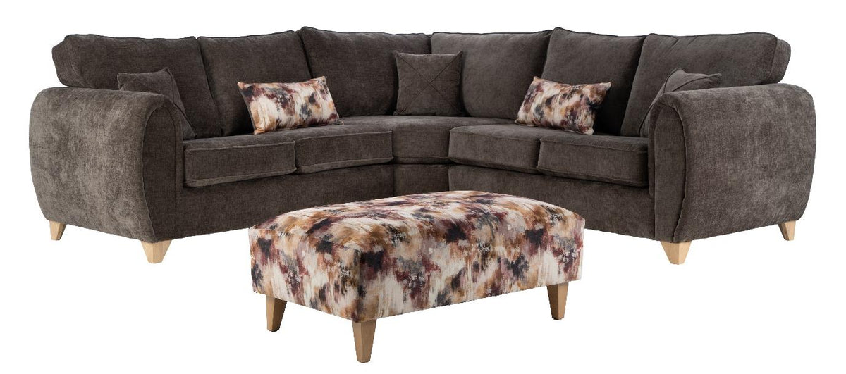 Freya corner sofa in Jewels Bark with bench stool