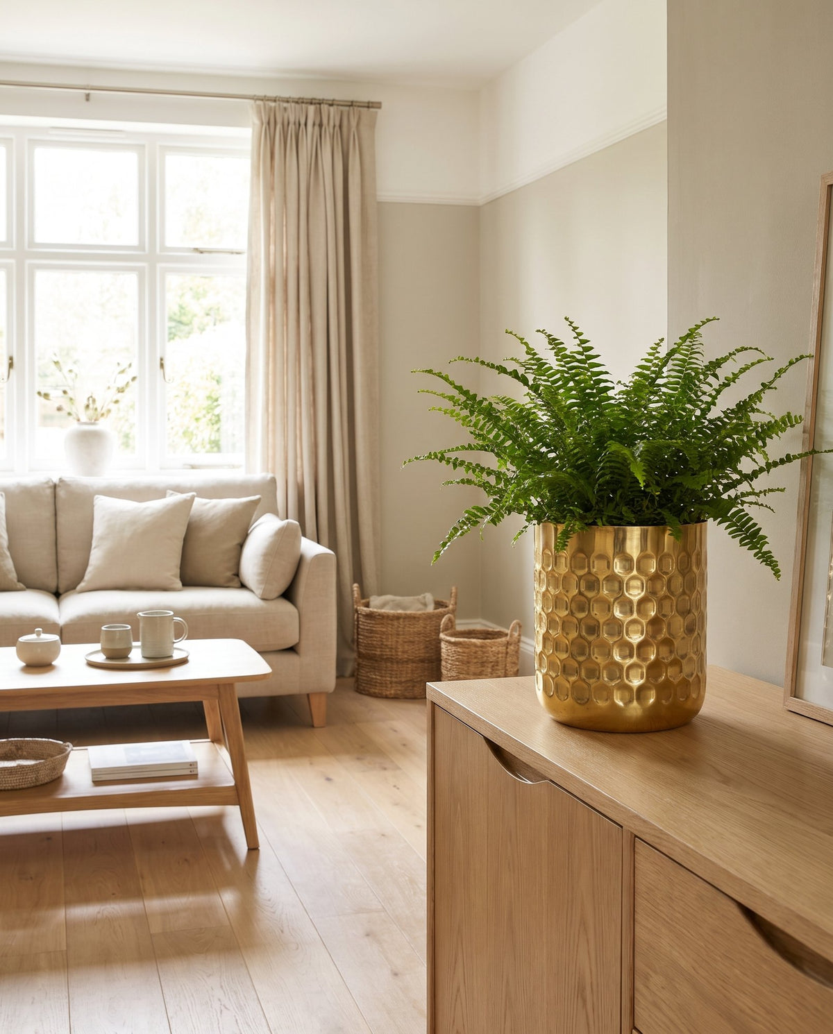 Honeycomb Metal Planter - Gold - 18cm x 15.5cm styled in a room