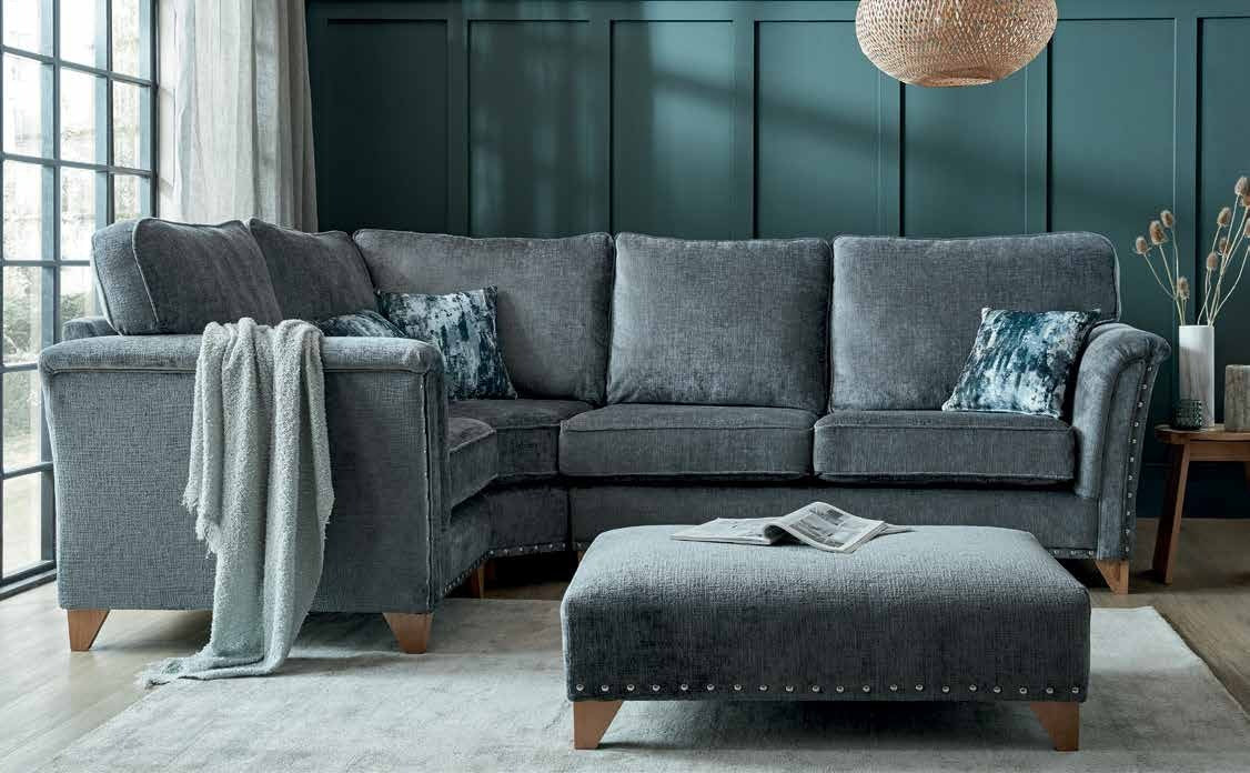 Julia fabric corner sofa with bench footstool