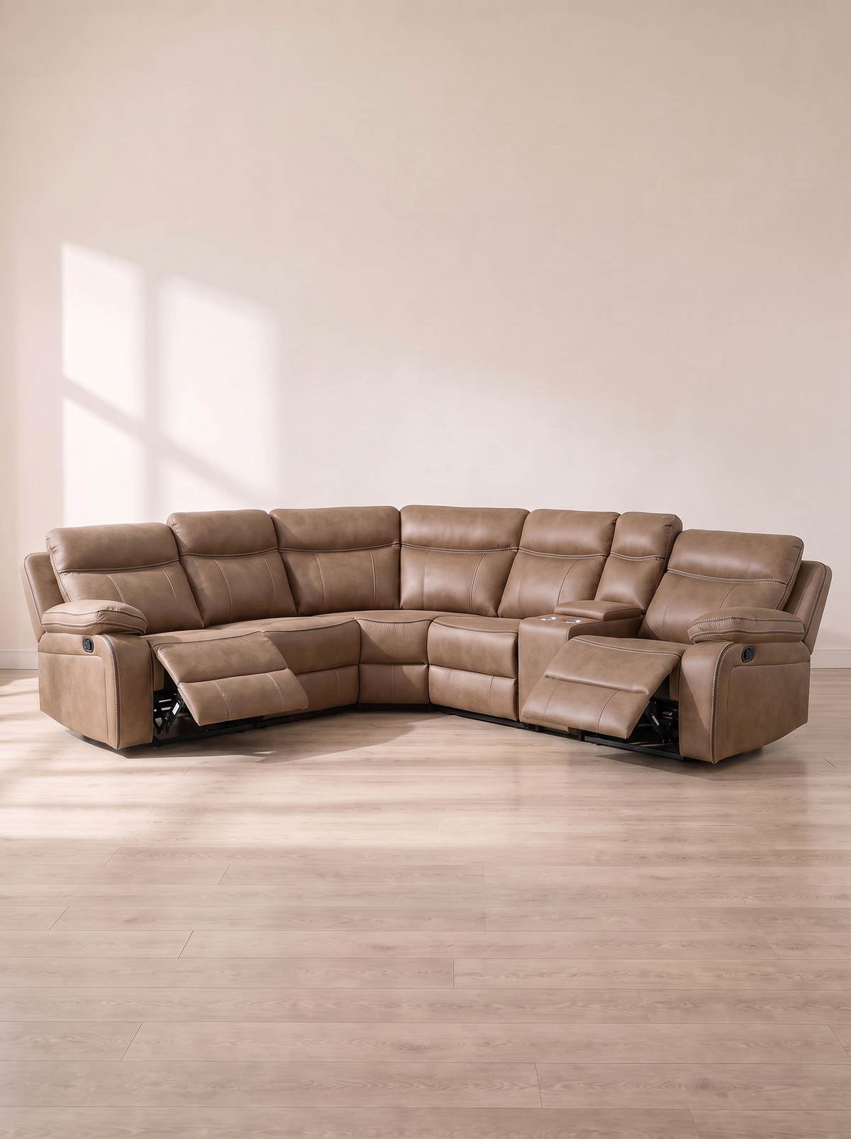 Kendal Corner Modular Recliner Suite – fully reclined with footrest raised