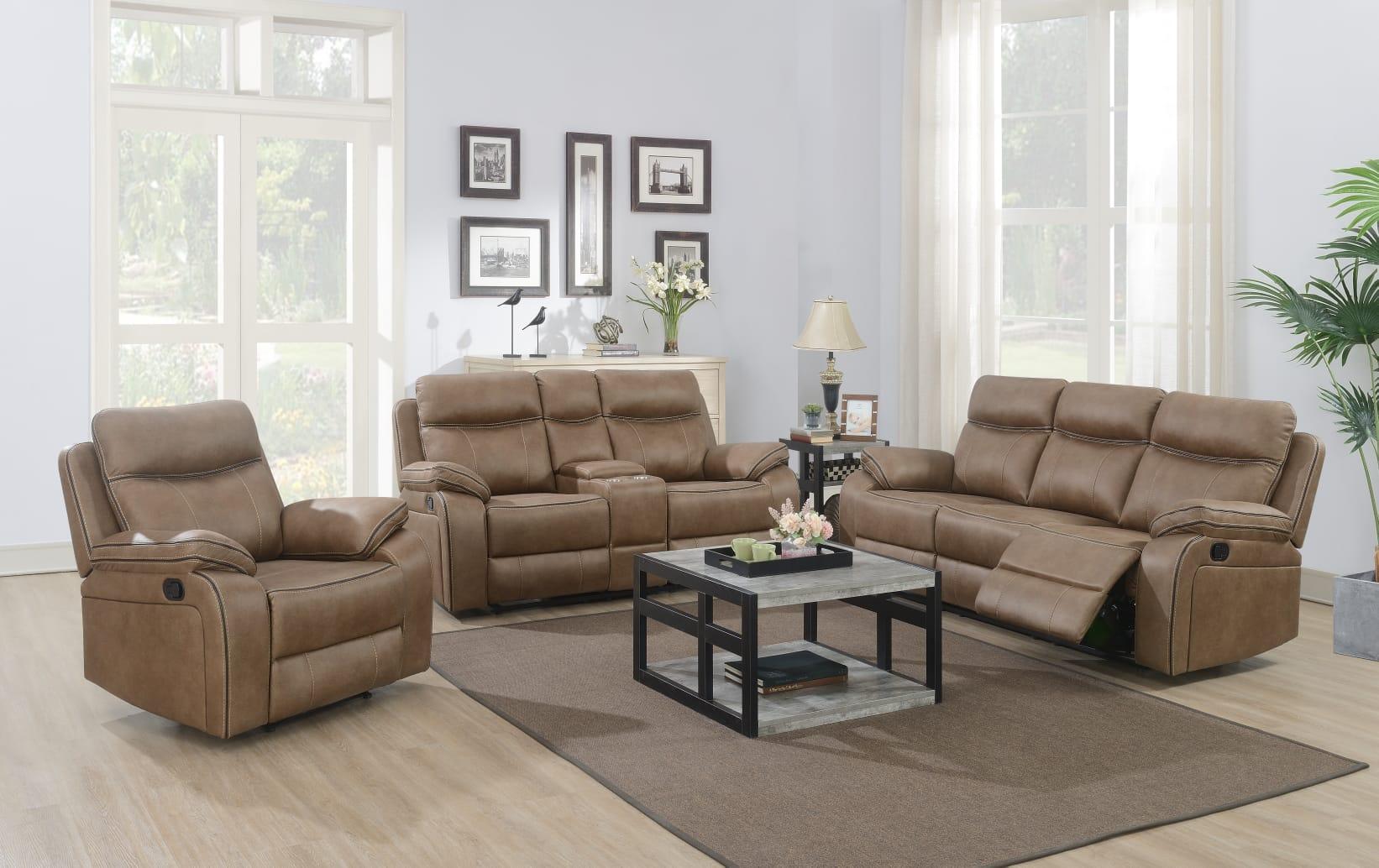 Kendal tan leather-look recliner suite