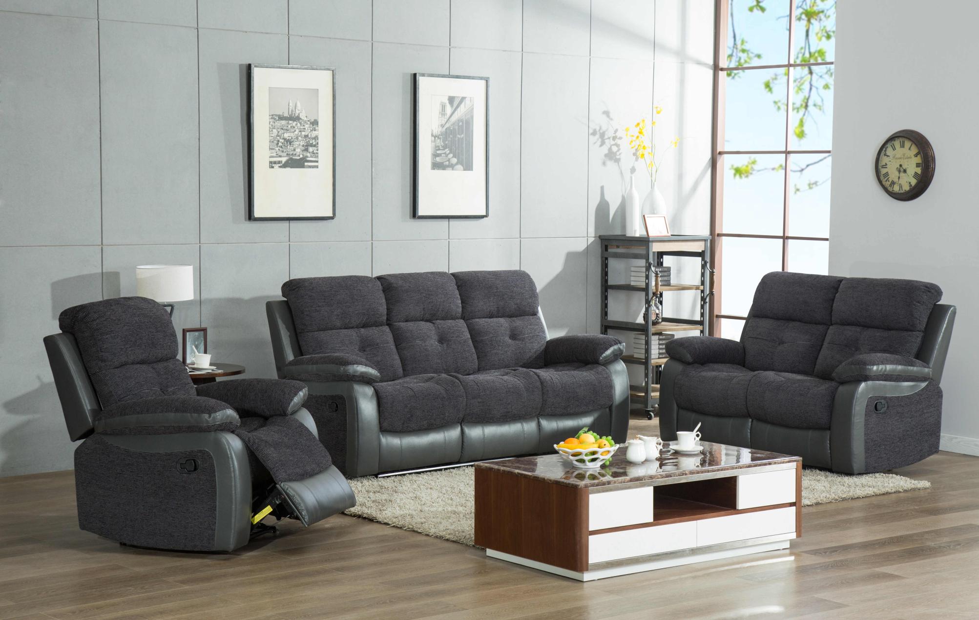 Kinloch charcoal fabric manual recliner suite