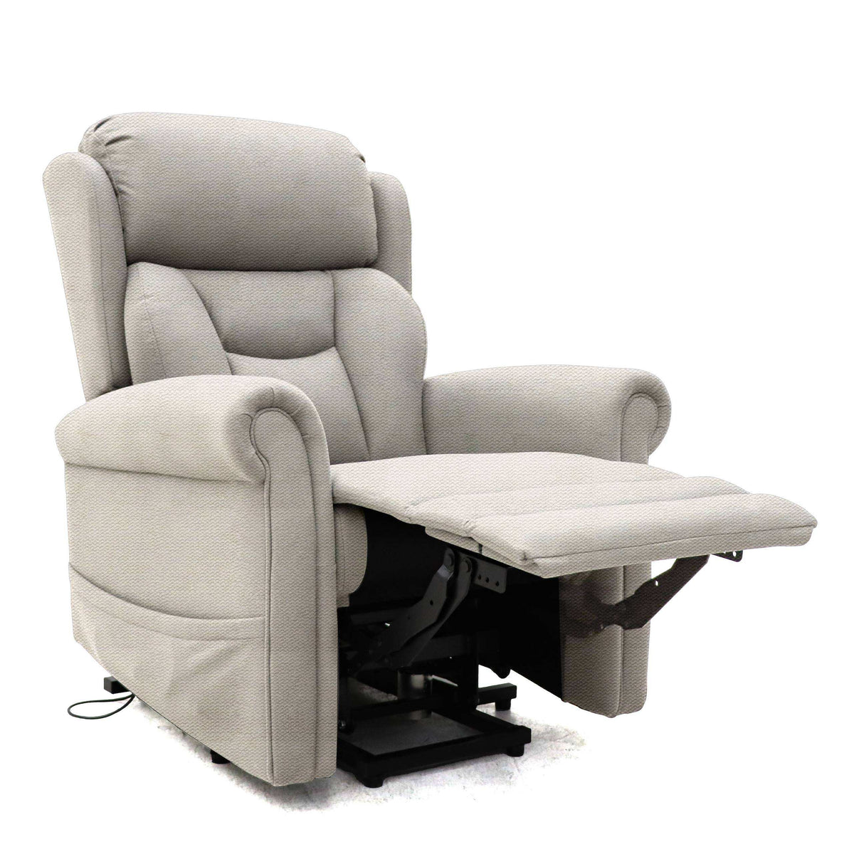 Dallux Nevis riser recliner chair in Cream, footrest raised