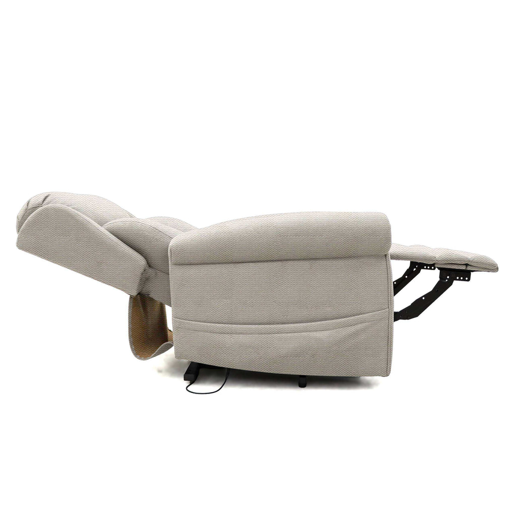 Dallux Nevis riser recliner chair in Cream, fully reclined