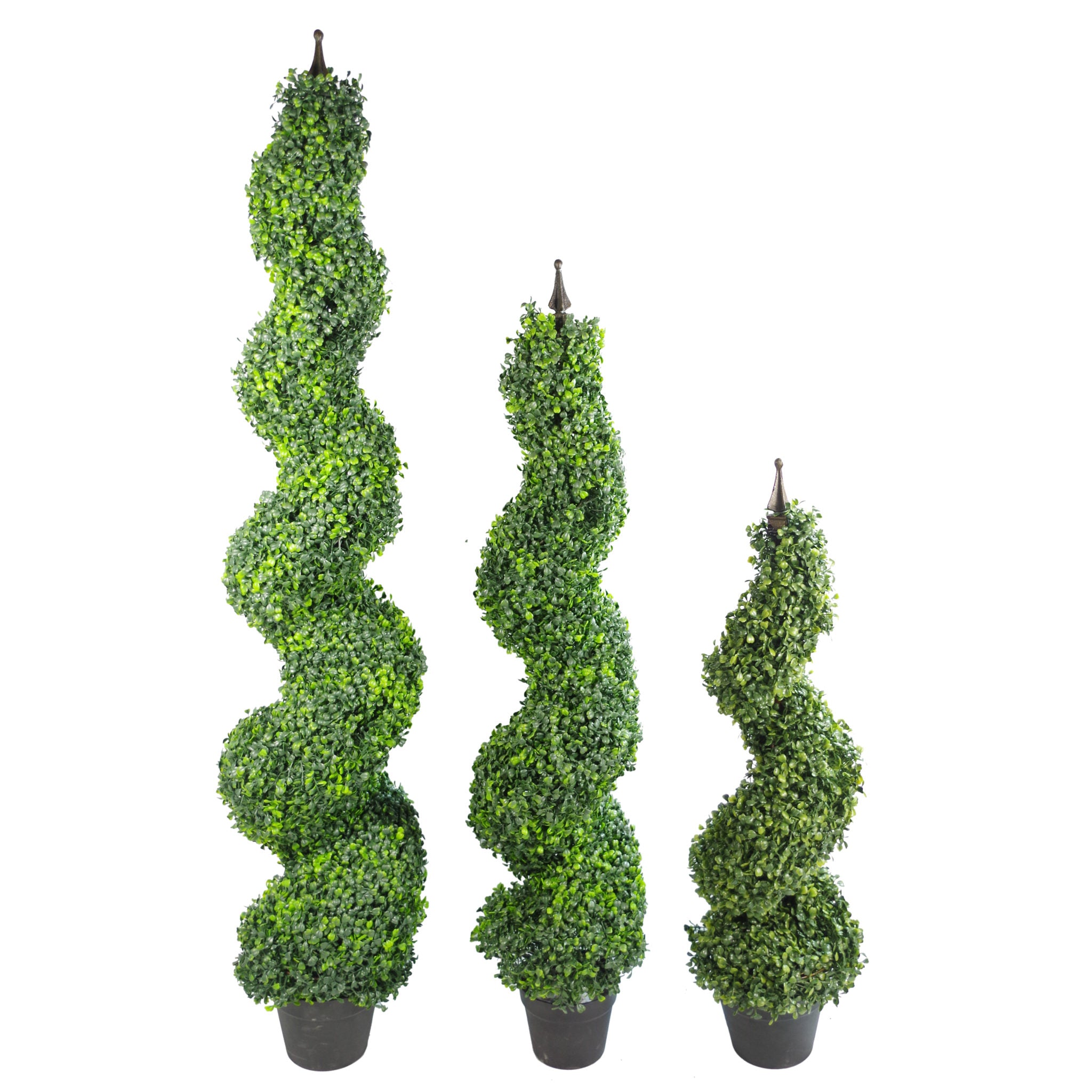 120cm (4ft) Tall Artificial Boxwood Tower Tree Topiary Spiral Metal Top