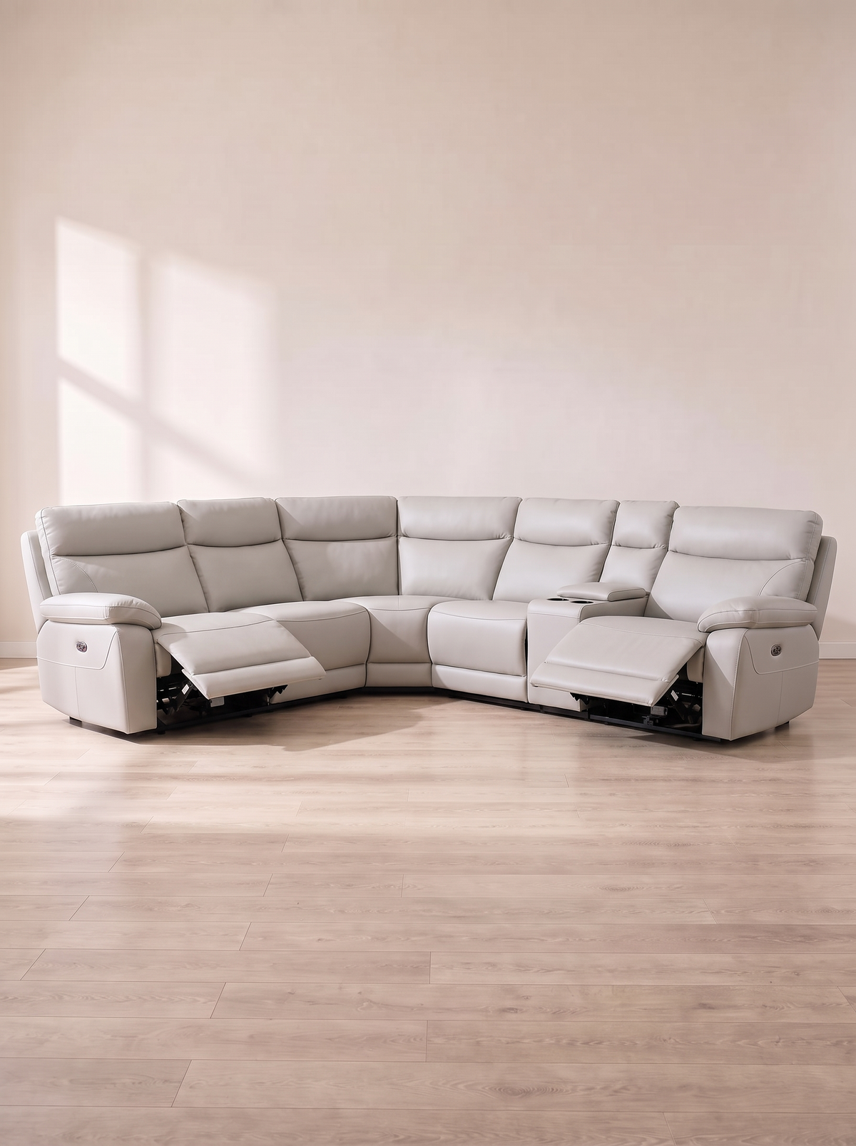 Lomond Corner Power Recliner Suite – fully reclined with footrest raised