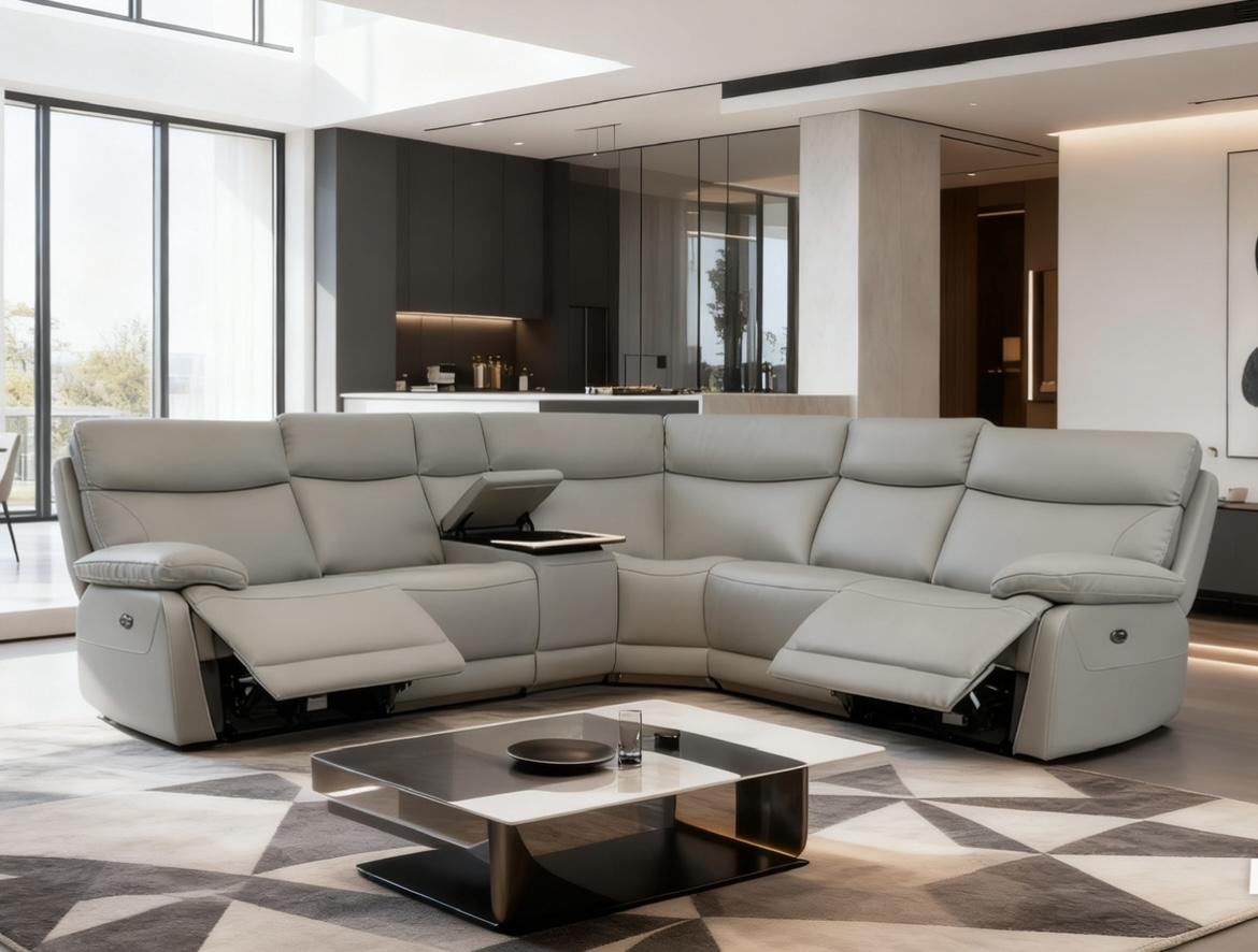 Lomond grey leather power recliner corner group
