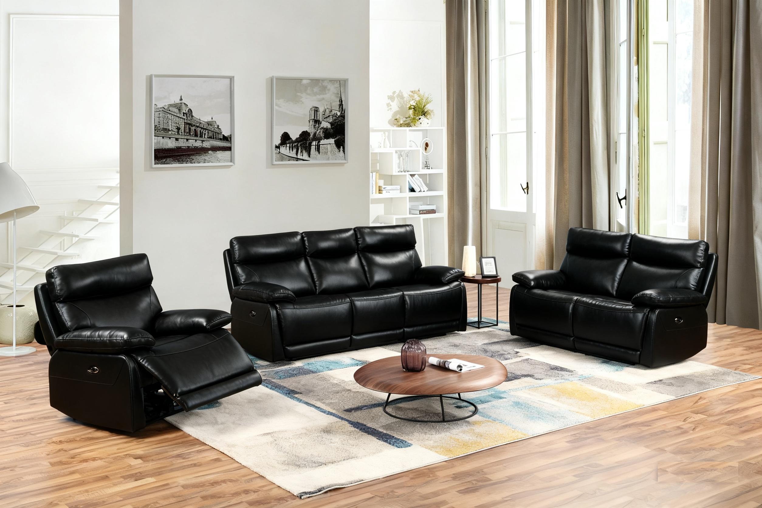 Lomond black Italian leather power recliner suite