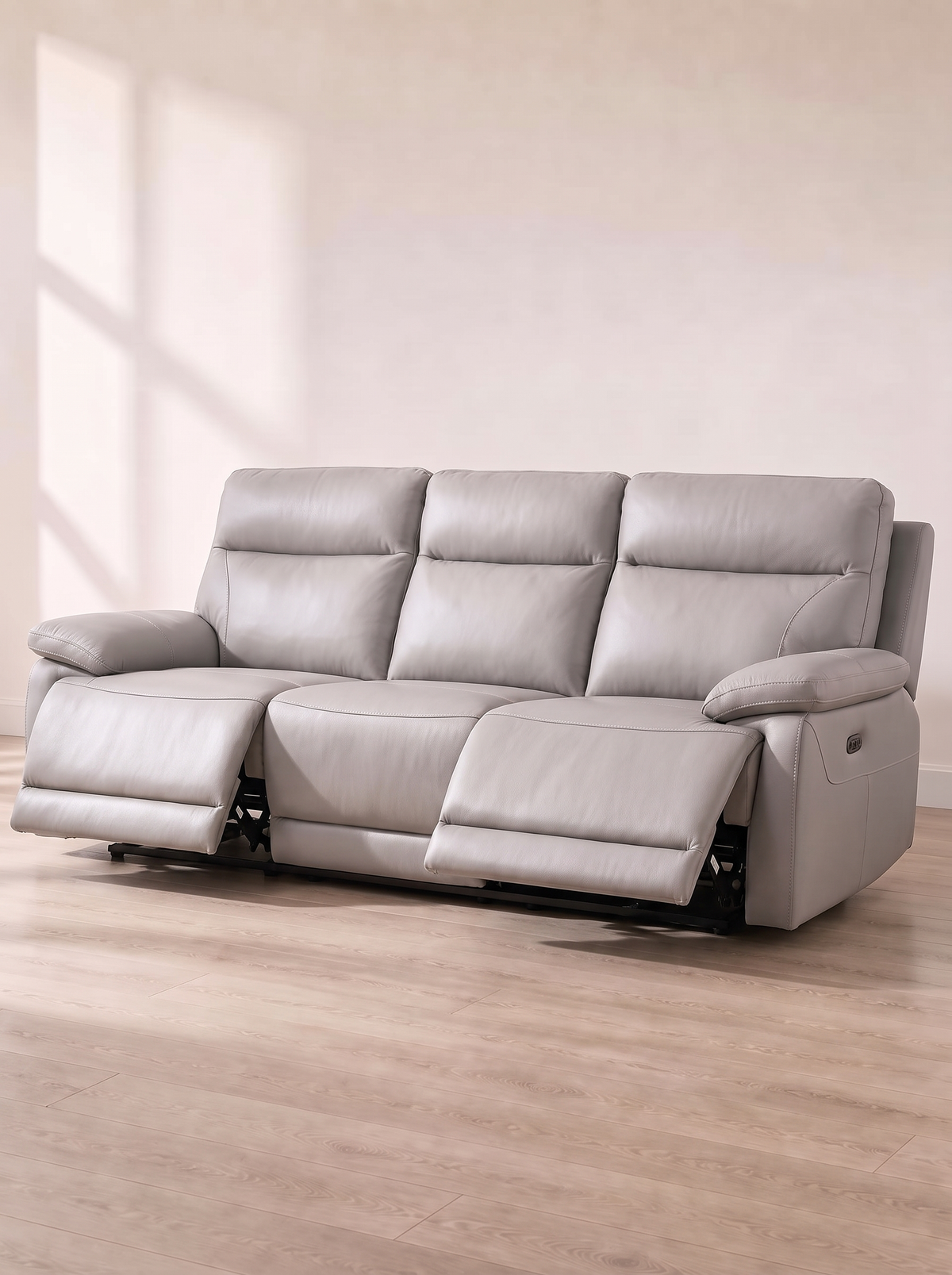 Lomond Leather Power Recliner Suite – fully reclined with footrest raised