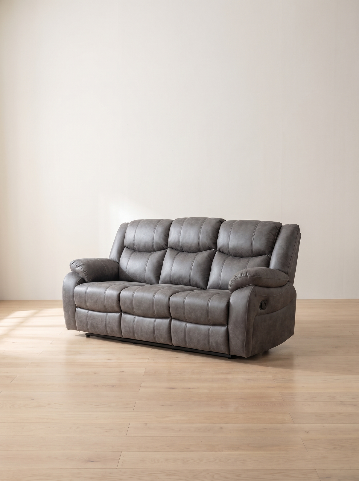 London Manual Recliner Sofa in grey – hero three-quarter view