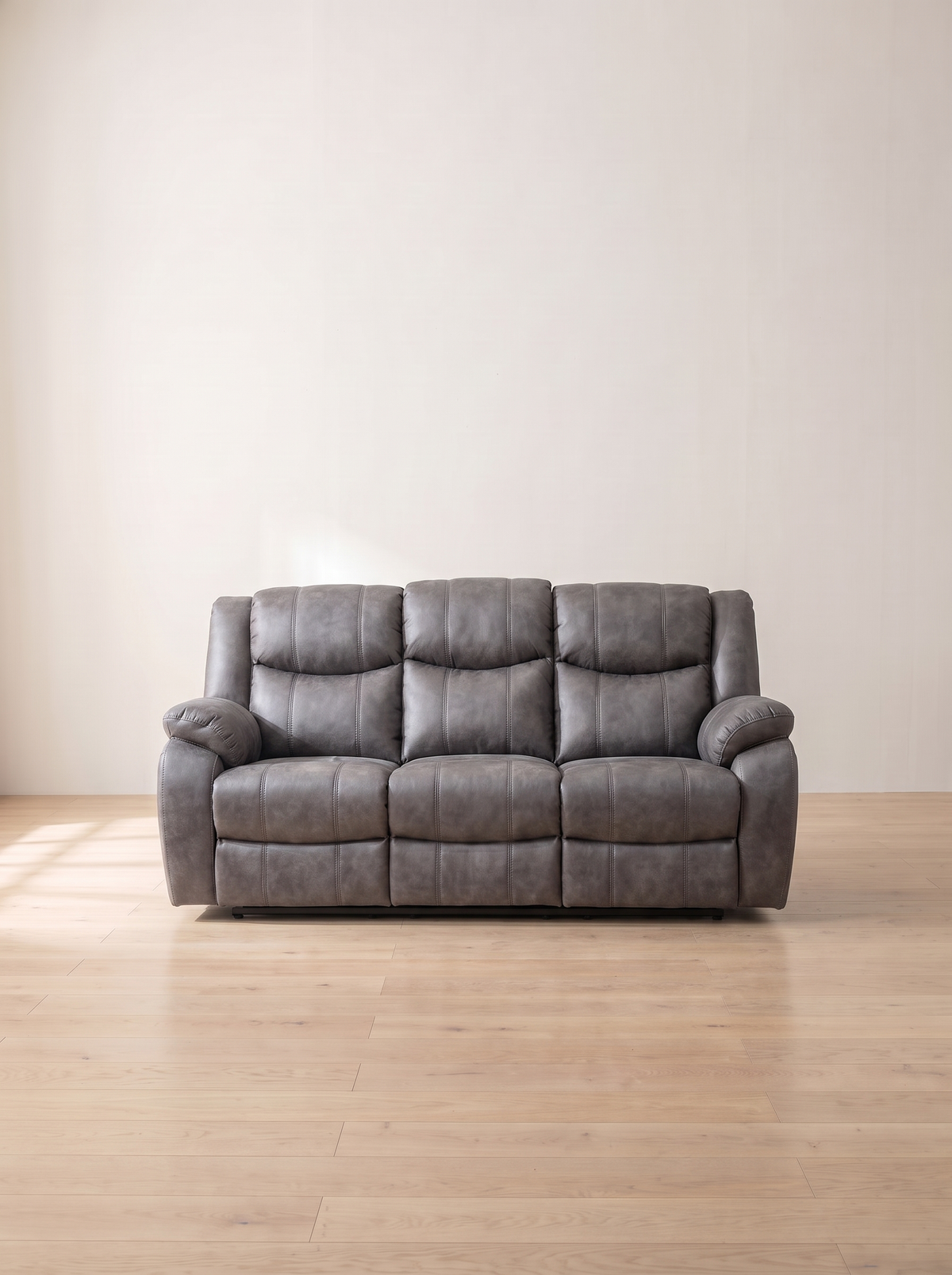 London Manual Recliner Sofa in grey – front view