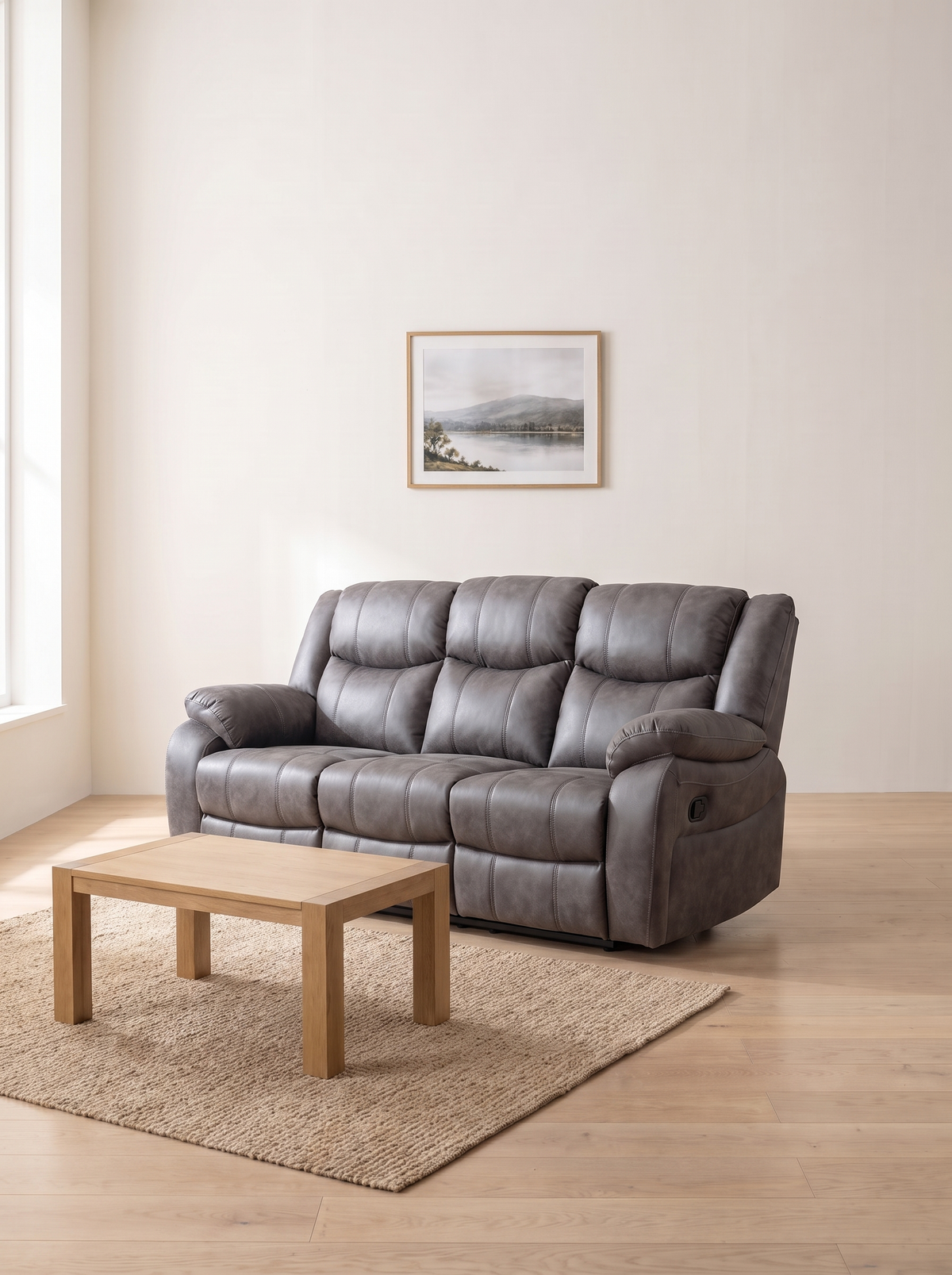 London Manual Recliner Sofa in grey – in a living room