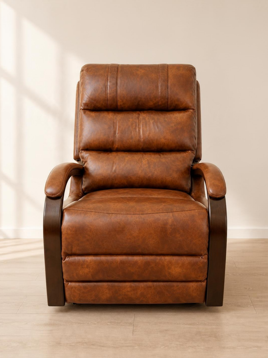Luxury Dual Motor Rise & Recliner Chair – Brown Leather Look – front view