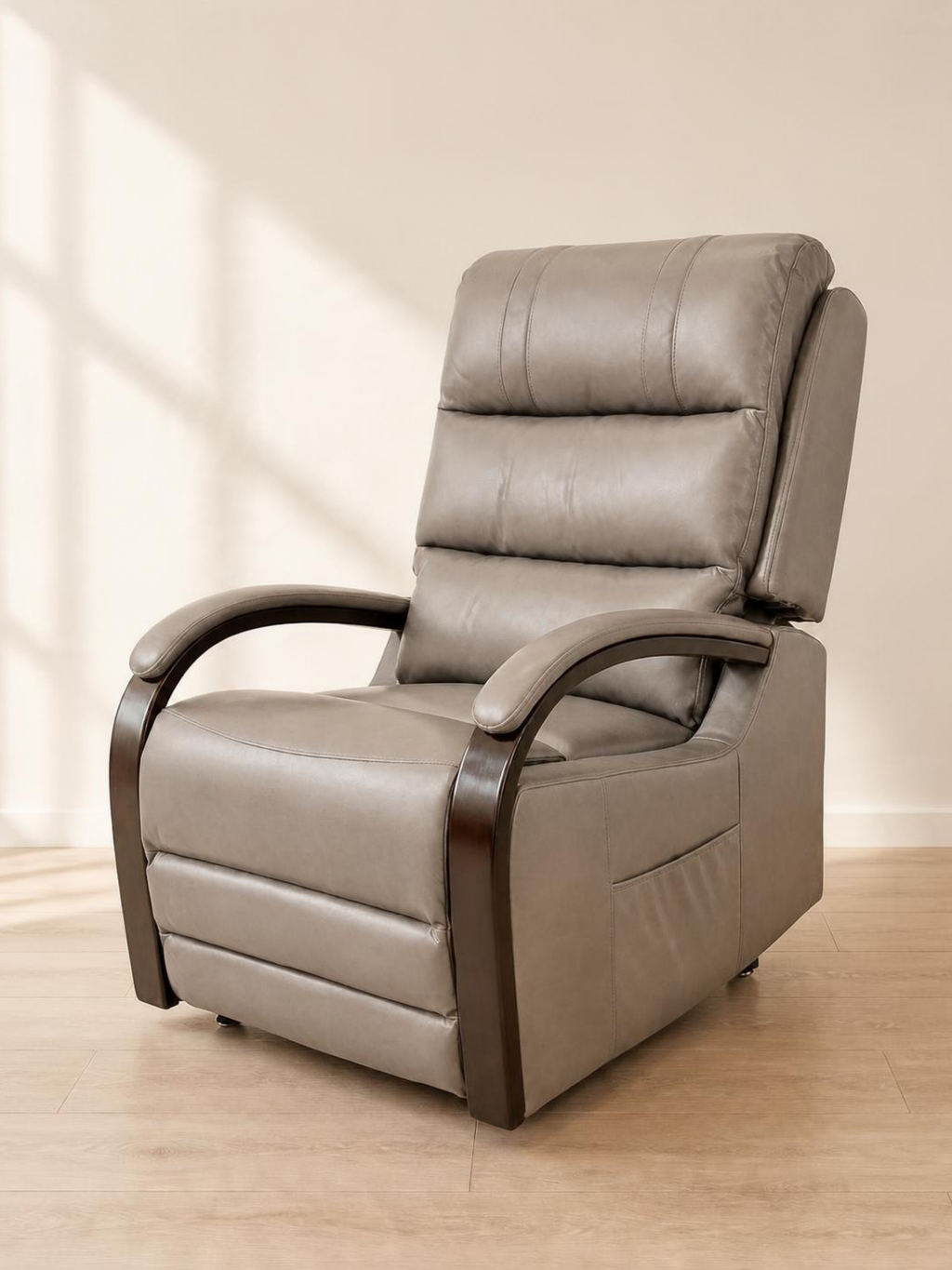 Luxury Dual Motor Rise & Recliner Chair – Grey Leather Look – hero three-quarter view