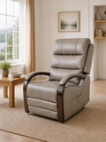 Luxury Dual Motor Rise & Recliner Chair – Grey Leather Look – in a living room