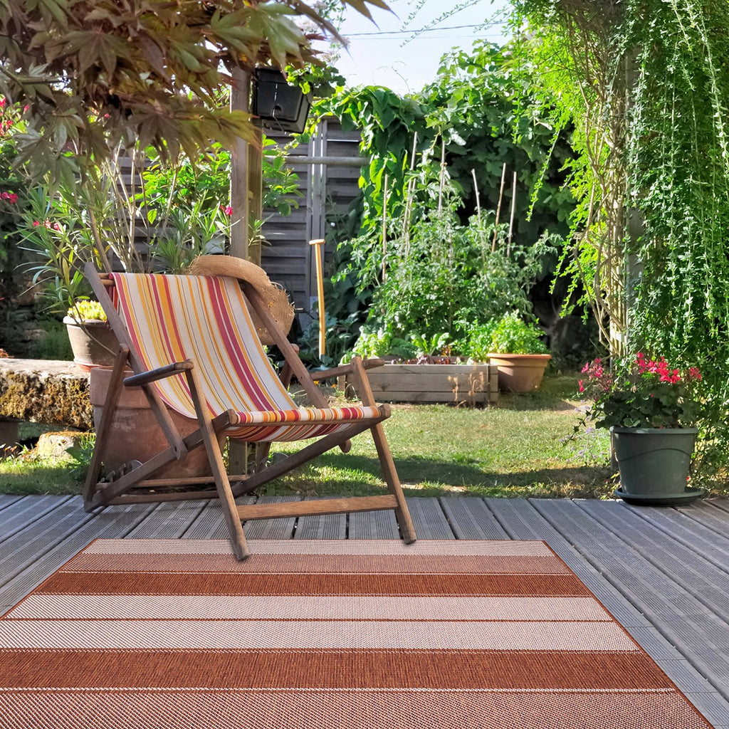 Duo Weave Tonal Stripes Rust Rug