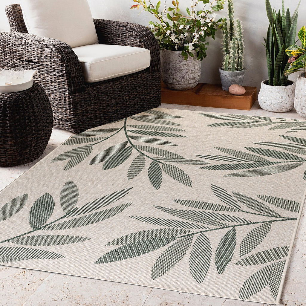Duo Weave Trailing Leaves Green Rug