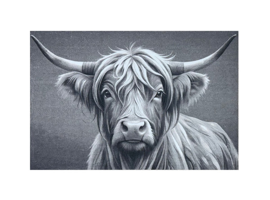 Knightsbridge Highland Cow Grey Doormat